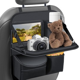 Back Seat Car Organizer with Fold-Out Tray - Upgraded Nappa Leather, with Travel Tray for Kids, Including Tissue Dispenser & Waterproof Pockets, Mainly Suitable for Autos and SUVs, Black (1)