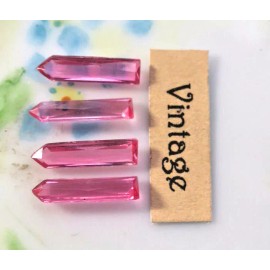 Vintage Hexagonal Glass Rhinestones Prisms Pink 13x3mm Long Transparent #1235ZN