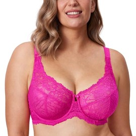 Delimira Women's Plus Size Bra Full Coverage Minimiser Non Padded Lace Underwired Bras Glitter Pink 36F