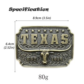 fomissky-sisa Men's Longhorn Texas Belt Buckle, Rectangle Bull Head Skull Western Cowboy Belt Buckles Bronze