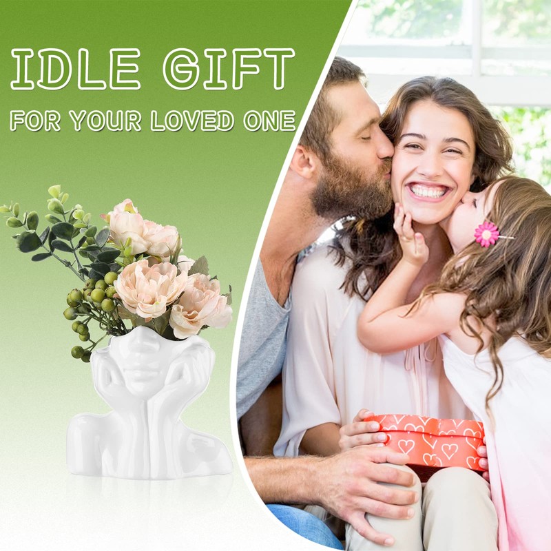 White Ceramic Vases- Face Vase- Small Vase For Pampas Grass-