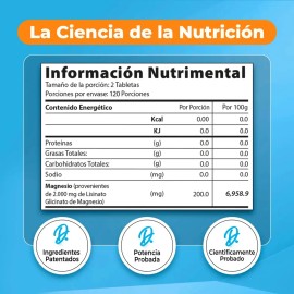 Glicinato De Magnesio Quelado Alta Absorción | 200mg 240 Tab Sin Sabor