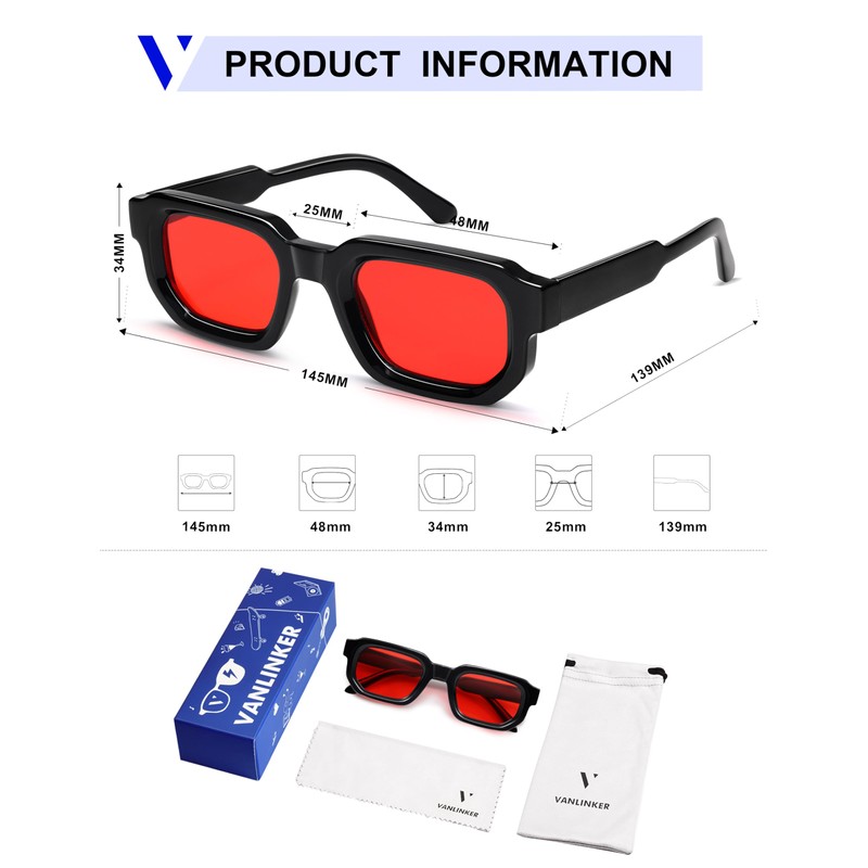VANLINKER Retro Chunky Rectangle Sunglasses for Men Women Vintage Trendy