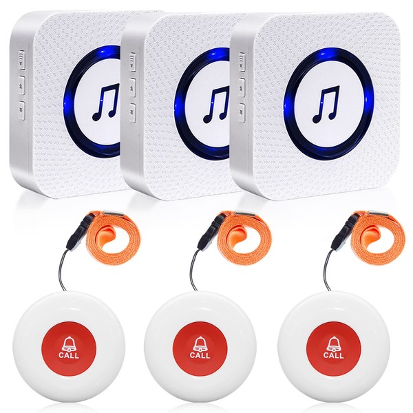 Chunhee Wireless Mobile Alarm Emergency Call Button Seniors Emergency Call Care Bell 55 Ringtones 150 m Reception Range Emergency Call Button for Seniors Suitable for Elderly People / Patients /