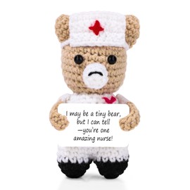 JoycuFF Nurse Gift - Positive Crochet Bear for Nurse Week, Nursing School, RN Appreciation - Inspirational Gift for Women Men
