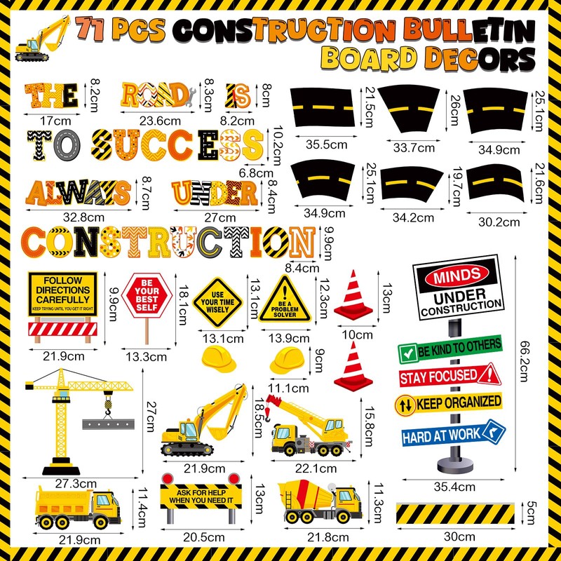 Honoson 71 Pcs Construction Bulletin Board Decorations Road to Success