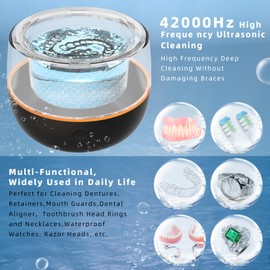 ARGOMAX Ultrasonic Retainer Cleaner for Dentures: 24W 200ml Portable Ultrasonic Cleaner Machine for All Dental Aligner, Braces, Mouth Guards, Toothbrush Head, Shaver Head, Jewelry - Black+Orange.