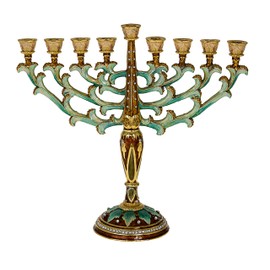 Legacy Judaica Jeweled Chanukah Menorah – for Standard Hanukkah Candles and Most Oil Cups – Tall Branch Menora Style – 11.5" Tall x 10" Wide
