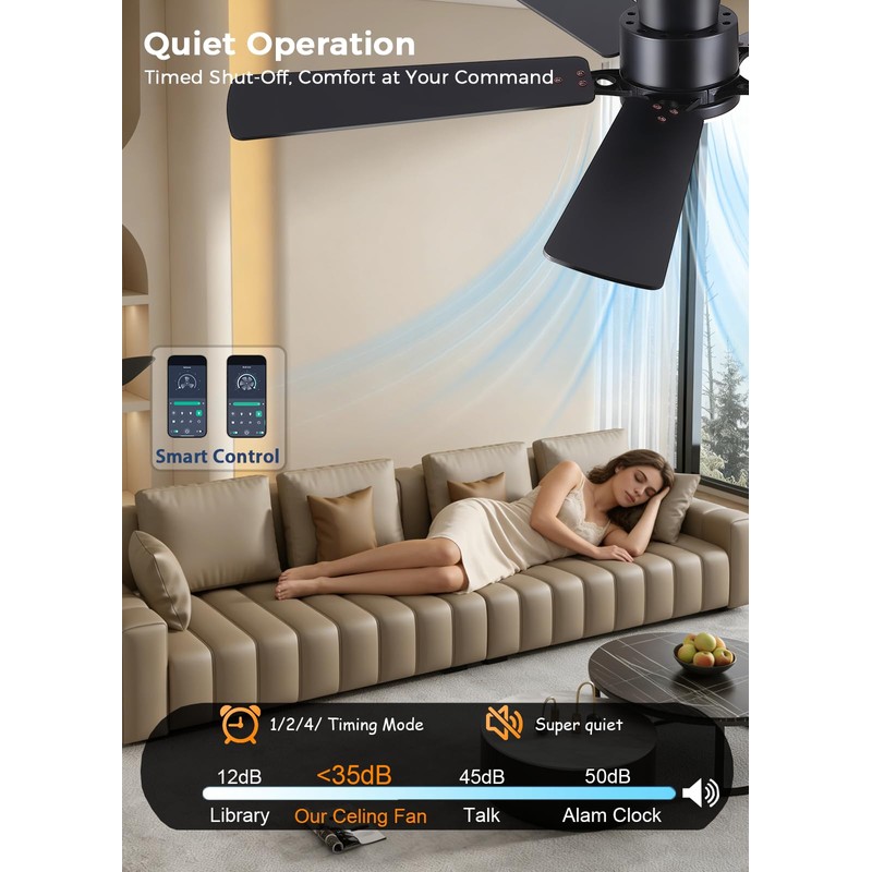 JSAITEE 52Inch Flush Mount Ceiling Fan with Lights Low Profile