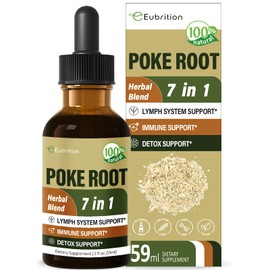 Eubrition Poke Root Drops for Lymph System Support, Lymphatic Drainage Supplement for Lymphedema, 7 in 1 Formula with Goldenseal Extract for Immune Support, Dandelion for Detox & Cleanse. 2oz