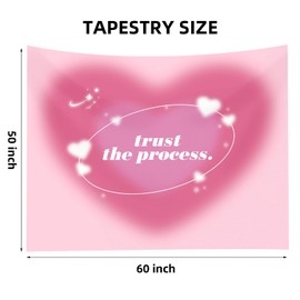 Boqin Pink Aura Tapestry - Cute Aesthetic Tapestries for Girl Bedroom, Pink Heart Tapestry Wall Hanging for Home College Dorm Living Room, Girls Room Art Tapestries - 60 x 50 Inch