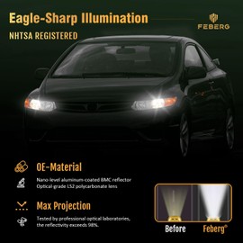 FEBERG [OE Style Anti-Yellowing for 2006-2011 Honda Civic 2-Door Coupe Headlights, Assembly Pair Headlamp for 06 2007 2008 2009 2010 11 Chrome Housing Amber Reflector Left+Right Side