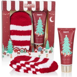 BRUBAKER Cosmetics Gift Set Winter Berry Fragrance - Extra Soft Plush Socks with 3.7 fl. oz. Foot Lotion - Foot Care Christmas Set for Women and Men
