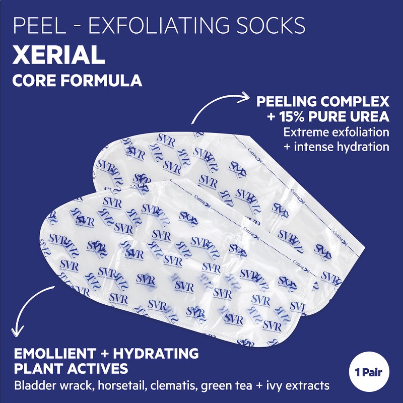 SVR Xerial Peel Exfoliating Foot Sock Mask. Intensive Treatment for