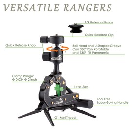 TAKEWAY Camera Clamp Mount Tabletop C Clamp Mount Stand with Phone Holder, 360°Rotatable Mini Ball Head and 1/4" Screew Quick Release Clamp for GoPro/Brinno/DSLR/MILC/SLR Camera and Smartphone