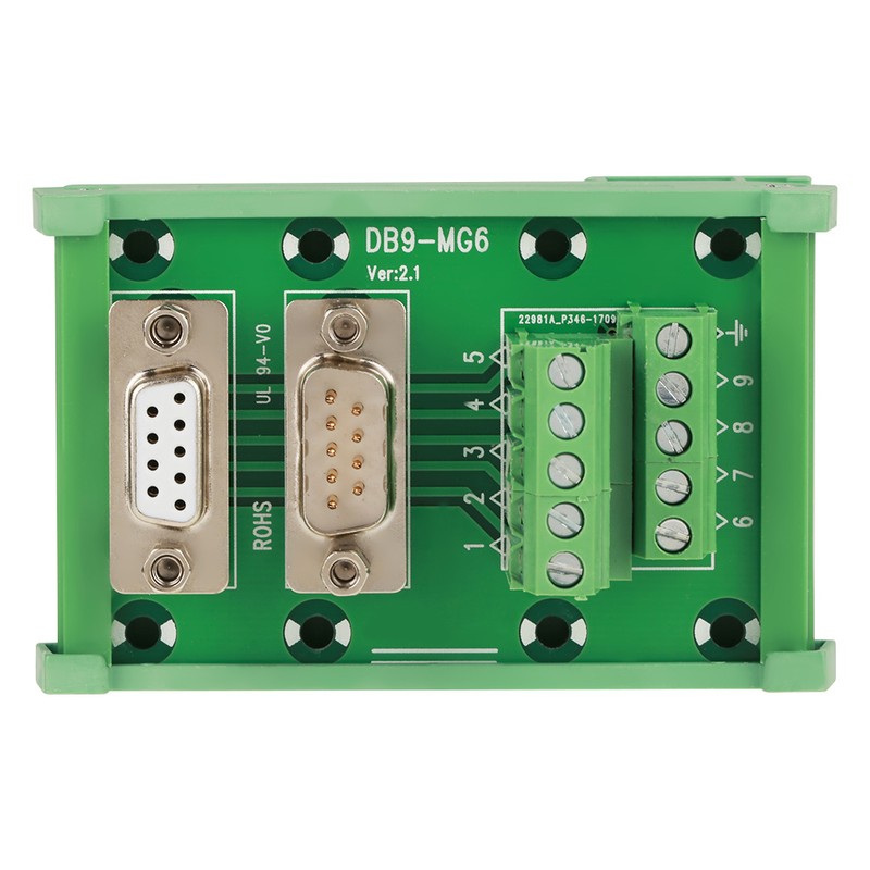 DB9-MG6 DIN Rail Mount Interface Module Male / Female Connector