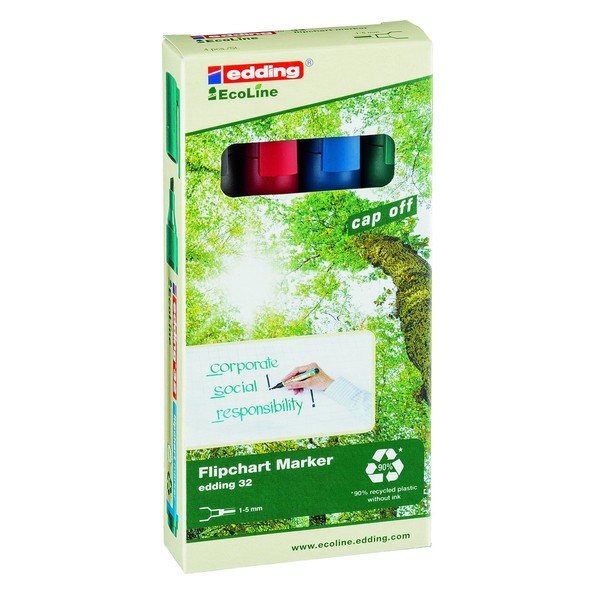 edding 4-32-4 32 Ecoline Flipchart Marker - Assorted Colours (Pack of 4)