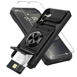 Benbenjaytek for Samsung Galaxy S25 Plus Wallet Case with Card Holder + 1 Screen Protector, (2 Cards) 360°Ring Kickstand Military Grade Drop Shockproof Rugged Case for Samsung S25+ 6.7" 2025 (Black)