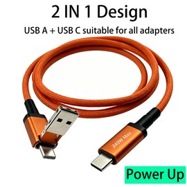 ZLMC 2 in 1 USB A to USB C, USB C to USB C Data Cable 240W Fast Charging