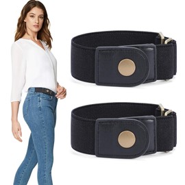 WERFORU 2 Pack 2 Loop No Buckle Elastic Belt for Women Men Buckle Free Stretch Belt for Jeans Pants (Black, Fits 2 loop distance 7"-14")