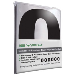 iSYFIX Black Vinyl Number 0 (Zero) Stickers - 6 Pack 4 inch Self Adhesive - Decal Die Cut & Pre-Spaced for Mailbox, Signs, Window, Door, Cars, Trucks, Home, Business, Address Number, Indoor & Outdoor