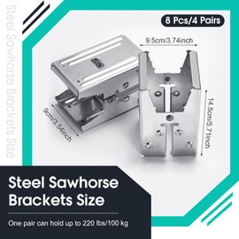 Gisafai 8 Pcs Steel Saw Horse Brackets Galvanized Metal Sawhorse Bracket with 220lb / 100kg Capacity (One Pair) Easy to Use Reliable for Compact Storage