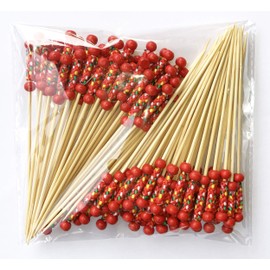 AILEXI Cocktail Sticks 100 Counts Wooden Toothpicks Party Supplies Frill Finger Food Fruits Sandwich Nibbles - Japanese Red Pearls