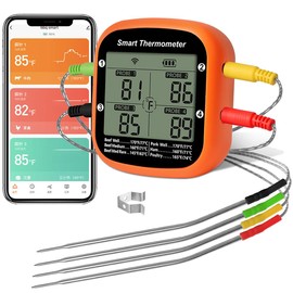 AHILAX Termómetro Inalámbrico de Carne, Termómetro Digital Bluetooth de Alimentos para Cocinar 160 Pies con 4 Sondas y Alarm Termómetro de Cocina Inteligente Recargable para Parrilla Horno de Barbacoa