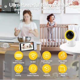 Ellie Baby Monitor- 5" IPS 1080P No WiFi, Baby Monitor with Camera and Audio, 6000mAh Battery, 1000ft Range, Smart Monitoring 24hrs Playback, AI Cry Detection & Sleep Tracking