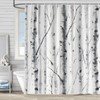 Birch Trees Shower Curtain Abstract Watercolour Gray White Mottled Trunk
