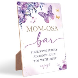 Momosa Bar Sign, Purple Butterfly Baby Shower Welcome Sign With Stand, Momosa Bar Decorations, Brunch Decorations, Gender Neutral Baby Shower Decorations for Gender Reveal Party, Mom Birthday,2