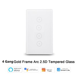 Zigbee Smart Touch Wall Light Switch, Glass Panel Wireless Remote Control APP Compatible with Alexa,Timing Function Voice Control, Tuya Gateway Required (White, 4 Gang（Neutral Wire Required）)