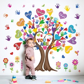 wondever Large Hearts Tree Handprint Wall Stickers Classroom Tree Inspirational Quotes You are Strong Peel and Stick Wall Art Decals for Kids Room Elementary School Teacher Classroom