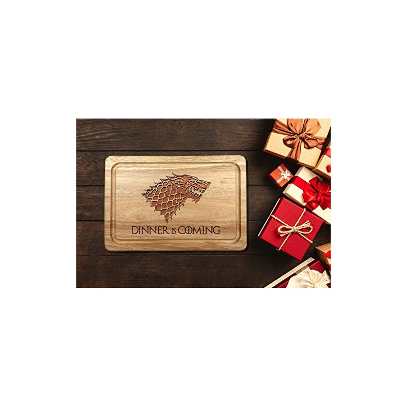 Dinner is Coming Hardwood Wooden Chopping Board 30 x 20cm