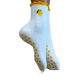 Non-Slip Pilates Socks with Grips for Women | Cute Grip Socks Yoga Ballet | Anti Skid Athletic Socks | Set of 1 | Lemon