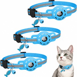 3 Paquetes Collar para Gatos con Soporte para AirTag, Reflectante Ajustable 20-33Cm,Hebilla de Seguridad de Liberación Automática- Soporte para