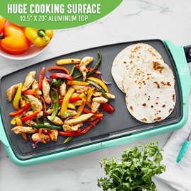 GreenLife 20” Extra Large Electric Skillet, Non-Toxic PFAS & PFOA-Free Ceramic Nonstick, Temperature Control, Quick Even Heating, Removable Drip Tray, Pancakes, Eggs, Sausage, Easy Clean, Turquoise