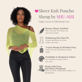 SHU-SHI Womens Sheer Poncho Casual Summer Shrug Bolero Lightweight Knit Lime