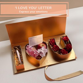 BBJ WRAPS Love U Letter Shaped Empty Flower Box Floral Packaging Fillable Chocolate Strawberry Packaging Cardboard Boxes, Valentine's Day, Birthday, Mother's Day, 18" x 7.7 "x 2.7" (Gold)