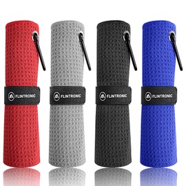 flintronic 4PCS Microfiber Golf Towel 40*40cm Carabiner Clip Waffle Pattern Golf Cleaning Cloth Black + Grey + Blue + Red