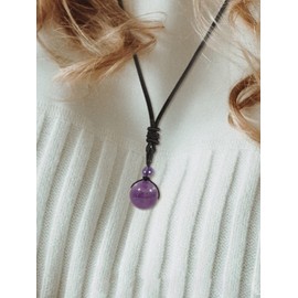Healing Crystals Necklace for Women Men Natural Gemstone Chakra Protection Necklace with Adjustable Rope Cord Round Stone Bead Pendant Necklaces (Purple)