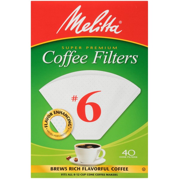 Melitta #6 Cone Coffee Filters, White, 40 Count (Pack of 12) 480 Total Filters Count - Packaging May Vary