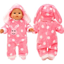 Miunana Clothing Outfits Pyjamas for Baby Dolls, Pink Doll Clothes 35-43 cm with Hangers Socks Hat (Rabbit)