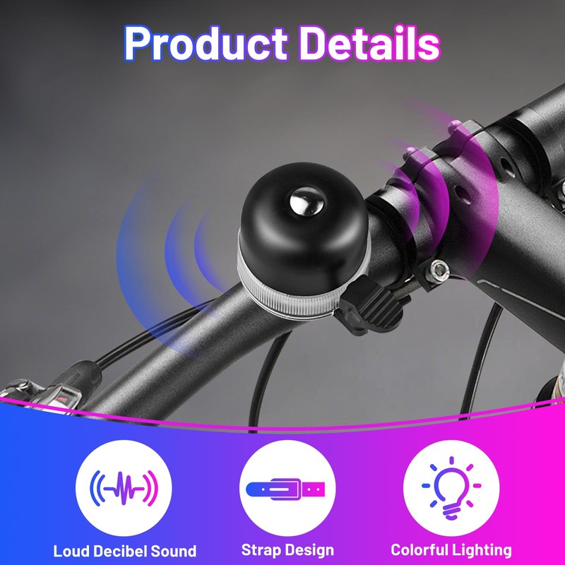 Bicycle Bell With RGB Light - Bike Bell Kids, Black