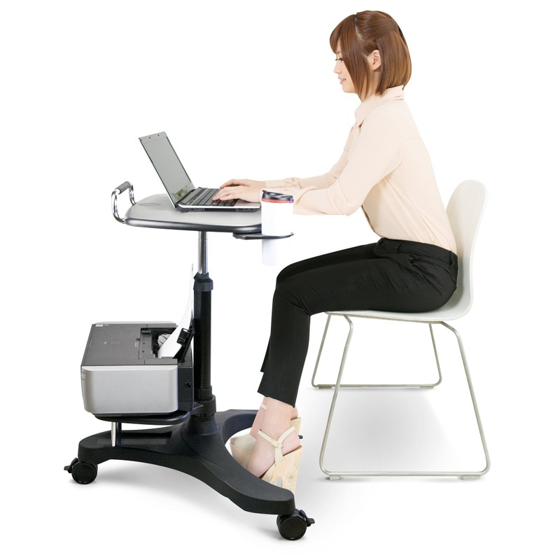 Aidata Ergonomic Sit-Stand Mobile Laptop Cart Work Station with Printer