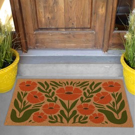 Boho Floral Door Mat Cute Welcome Mat Indoor Outdoor Doormat Mid Century Modern Front Door Mat Outside Entrance 30 x 17 Inches Rug for Entryway, Porch, Patio, Home Decor