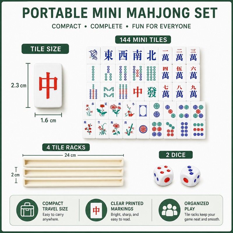 Portable Mini Mahjong Set with Foldable Playing Surface – Travel
