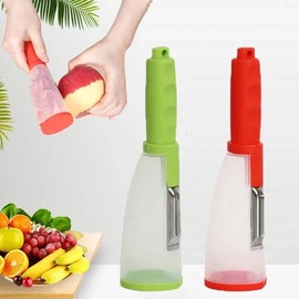 Multifunctional Peeling Knife Storage Type Storage Tube Splash-proof Fruit and Vegetable Peeler Supplies Household Kitchen Tools - Color: Random