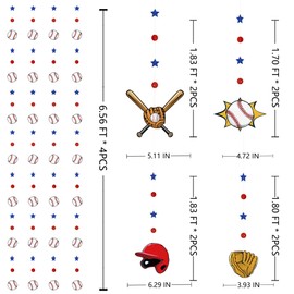 pinkblume Baseball Party Decorations Red Circle Dot Blue Star Baseball Sport Theme Hanging Cutout Garland Streamer for Birthday Baby Shower Wedding Party Supplies Classroom Nursery Wall Ceiling Decor