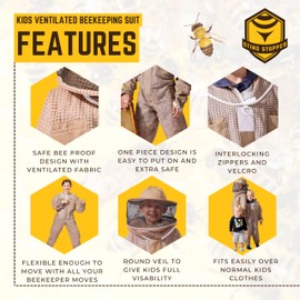 Sting Stopper Kids Fully Ventilated Beekeeping Suit: Safe, Comfortable, and Designed for Junior Beekeepers; Bee Suit for Boys and Girls with its Smart Design and Easy-to-See-Through Veil, Extra Small